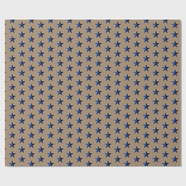 Rustic Kraft Navy Blue Stars Wrapping Paper (Flat)