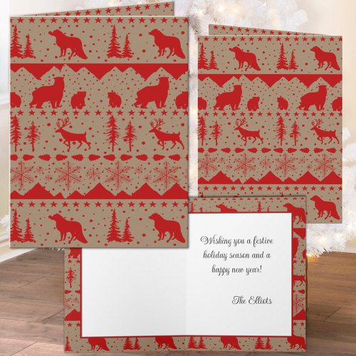 Rustic Kraft Nordic Sweater Red Winter Animals Holiday Card