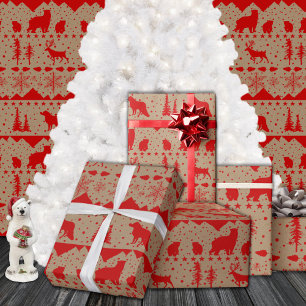 Rustic Kraft Nordic Sweater Red Winter Animals Wrapping Paper