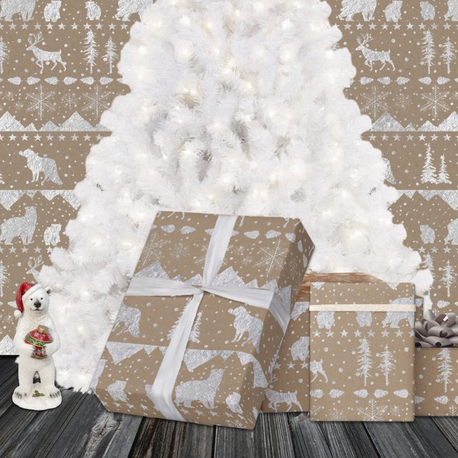 Rustic Kraft Nordic Sweater Silver Winter Animals  Wrapping Paper Sheets (Rustic Kraft Nordic Sweater Silver Winter Animals Wrapping Paper Sheets)
