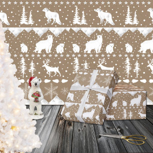 Rustic Kraft Nordic Sweater White Winter Animals Wrapping Paper