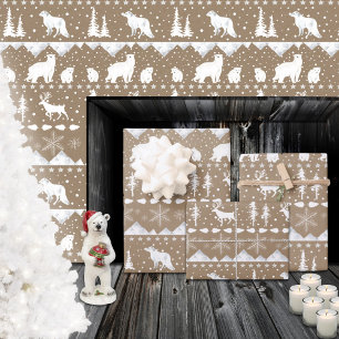 Rustic Kraft Nordic Sweater White Winter Animals Wrapping Paper Sheets