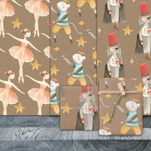 Rustic Kraft Nutcracker Ballet Christmas Holiday  Wrapping Paper Sheets
