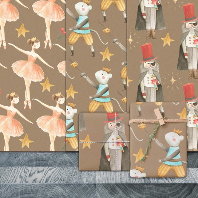 Rustic Kraft Nutcracker Ballet Christmas Holiday  Wrapping Paper Sheets (Rustic Kraft Nutcracker Christmas Holiday 2 Gift Wrapping Paper Sheets Trio)