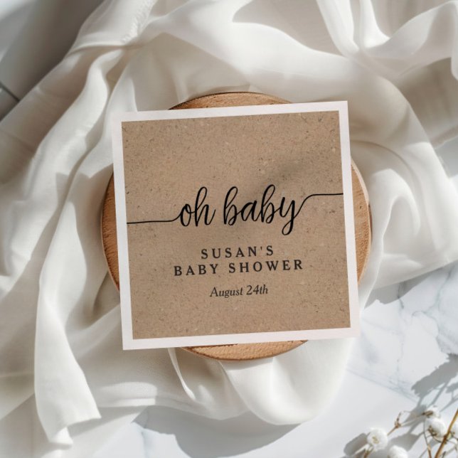 Rustic Kraft Oh Baby Shower Personalized Napkins (Creator Uploaded)