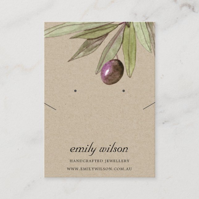 RUSTIC KRAFT OLIVE FAUNA EARRING NECKLACE DISPLAY BUSINESS CARD (Front)