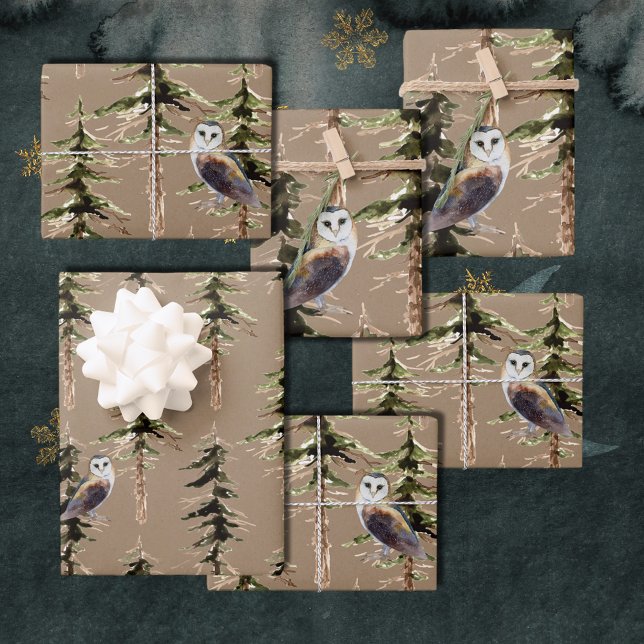 Rustic Kraft Owls In A Woodland Forest Wrapping Paper Sheets (Creator Uploaded)