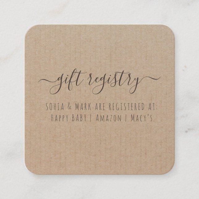 Rustic Kraft Paper Baby Shower Gift Registry Enclosure Card (Front)