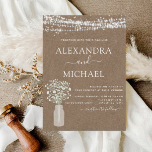 Rustic Kraft Paper Baby's Breath Jar Wedding Invitation