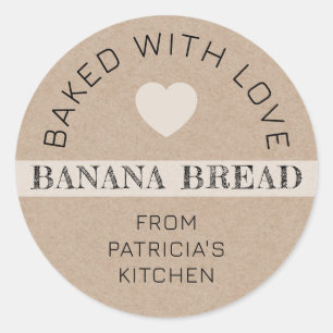 Rustic Kraft Paper Baked With Love Banana Bread Classic Round Sticker