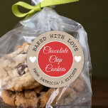 Rustic Kraft Paper Baked With Love  Choco Cookies  Classic Round Sticker<br><div class="desc">Rustic baked with love stickers for your gourmet chocolate chip cookies gifts.</div>