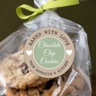 Rustic Kraft Paper Baked With Love  Choco Cookies  Classic Round Sticker