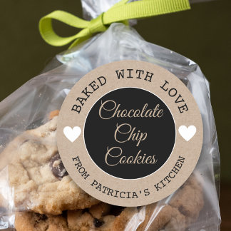 Rustic Kraft Paper Baked With Love  Choco Cookies  Classic Round Sticker