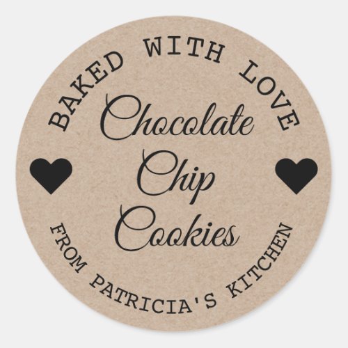 Rustic Kraft Paper Baked With Love Cookies Classic Round Sticker