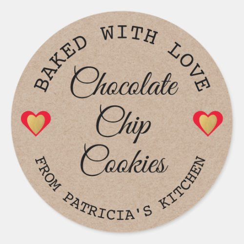 Rustic Kraft Paper Baked With Love Homemade Cookie Classic Round Sticker
