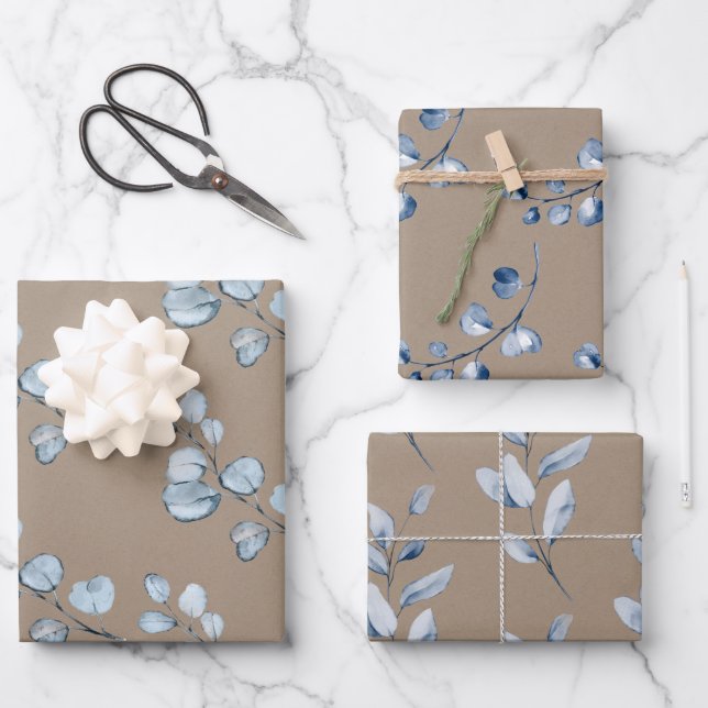 Rustic Kraft Paper Blue Eucalyptus Sprigs (Front)