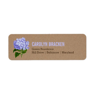 Rustic Kraft Paper Blue Hydrangea Floral Wedding Label
