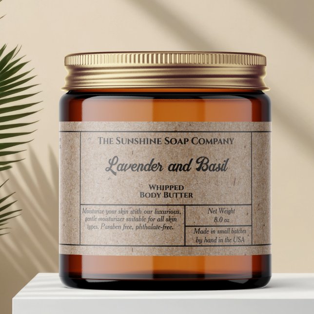 Rustic kraft paper body butter cosmetics jar label (Creator Uploaded)