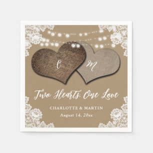 Rustic Kraft Paper Burlap Lace Monogram Wedding Napkins