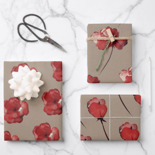 Rustic Kraft Paper Carmine Red Buds Blossoms