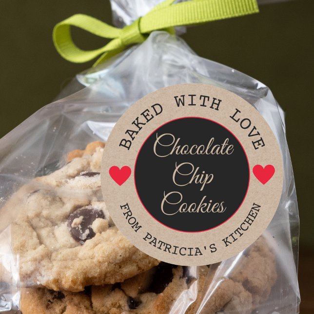Rustic Kraft Paper Choco Cookies Baked With Love  Classic Round Sticker (Creator Uploaded)
