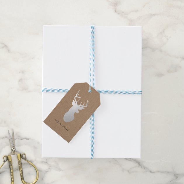 Rustic Kraft Paper Christmas Silver Reindeer Gift Tags