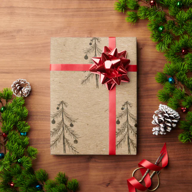 Rustic Kraft Paper, Christmas Tree Sketch Minimal