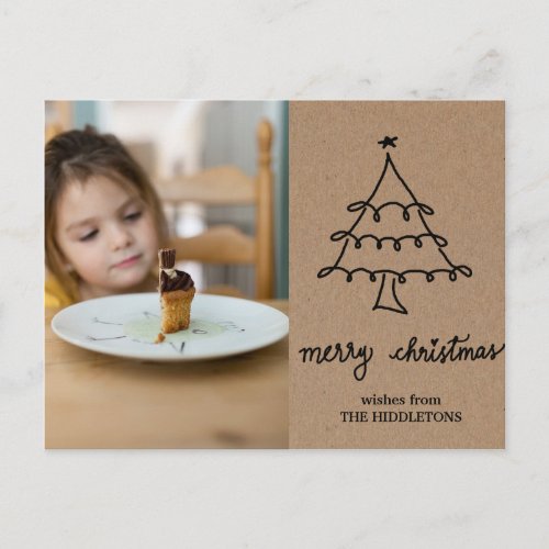 Rustic Kraft Paper Christmas Tree Typography Photo Holiday Postcard