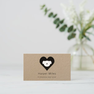 Rustic kraft paper dog in heart dog trainer business card