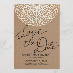 Rustic Kraft Paper Doily Save The Date Typography Invitation