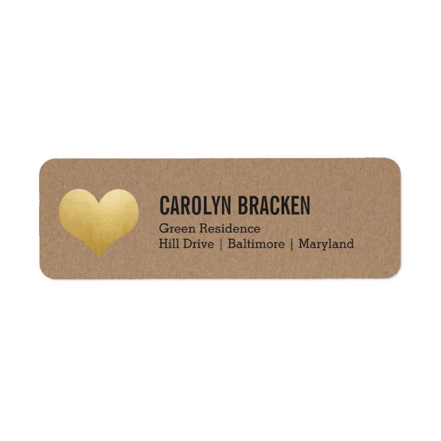 Rustic Kraft Paper Faux Gold Foil Heart Wedding Label (Front)