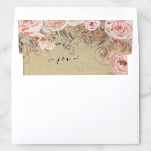 Rustic Kraft Paper Floral Blush Rose Gold Wedding Envelope Liner