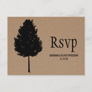 Rustic Kraft Paper Forest Tree Wedding RSVP Invitation Postcard