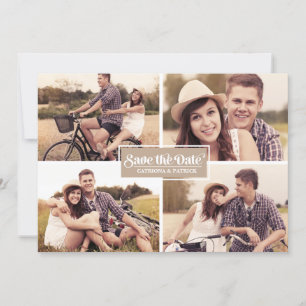 Rustic Kraft Paper Four Photo Collage Frame Save The Date