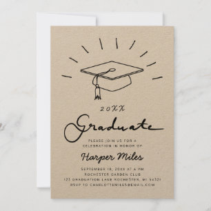Rustic kraft paper graduation hat doodle invitation