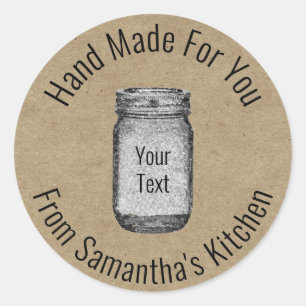 Rustic Kraft Paper Hand Made Mason Jar Your Text Classic Round Sticker