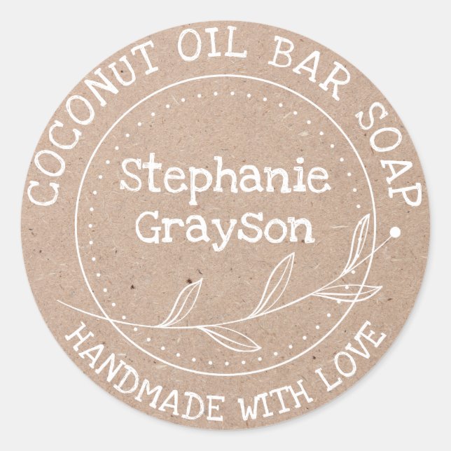 Rustic Kraft Paper Handmade Personalized Classic Round Sticker (Front)