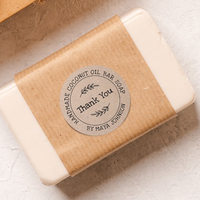 Rustic Kraft Paper Handmade Thank You Classic Round Sticker (Rustic Kraft Paper Handmade Thank You Classic Round Sticker)