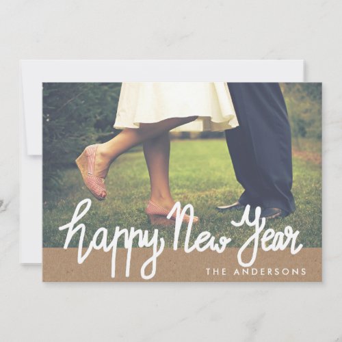 Rustic Kraft Paper Happy New Year Typography Photo Holiday Card