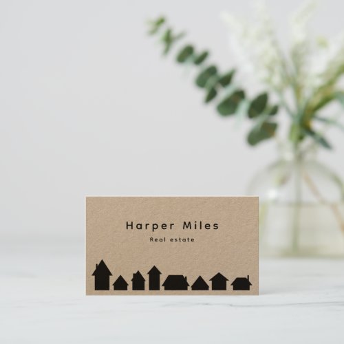 Rustic kraft paper houses silhouette real estate business card