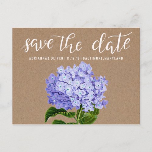 Rustic Kraft Paper Hydrangeas Floral Save The Date Announcement Postcard