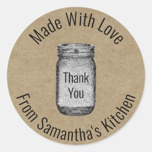 Rustic Kraft Paper Kitchen Mason Jar Thank You Classic Round Sticker
