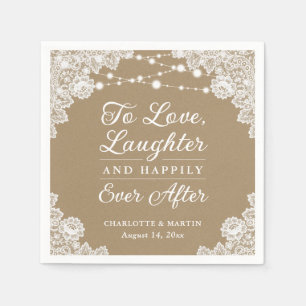Rustic Kraft Paper Lace Happily Ever After Wedding Napkins