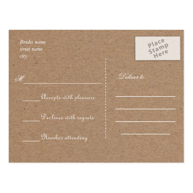 Rustic Kraft Paper Leaves Pattern Wedding RSVP Postcard