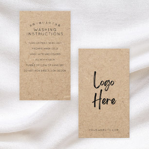 Rustic Kraft Paper Logo Washing Instructions Business Card