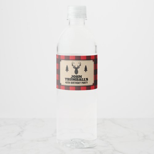 Rustic Kraft Paper Look Buffalo Plaid and Stag Water Bottle Label
