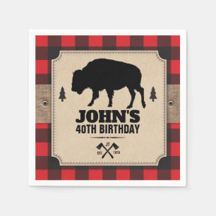 Rustic Kraft Paper Look Buffalo Plaid with Bison Napkins