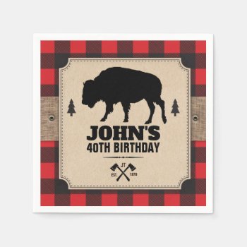 Rustic Kraft Paper Look Buffalo Plaid With Bison Napkins by starstreamdesign at Zazzle