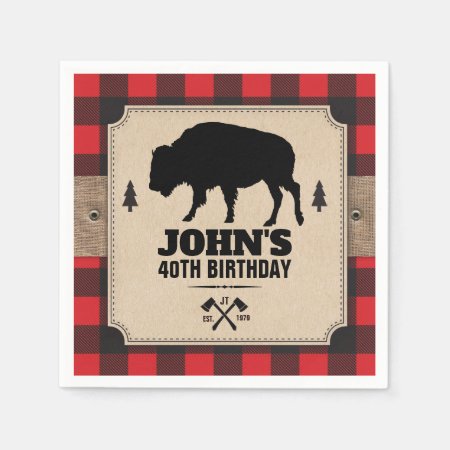 Rustic Kraft Paper Look Buffalo Plaid With Bison Napkins