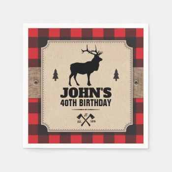 Rustic Kraft Paper Look Buffalo Plaid With Elk Napkins by starstreamdesign at Zazzle